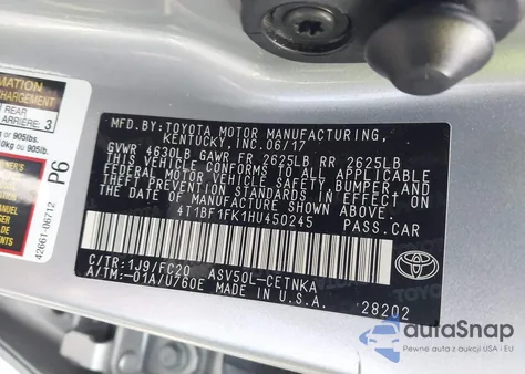 2017 Toyota Camry Le from USA, damaged, VIN 4T1BF1FK1HU450245